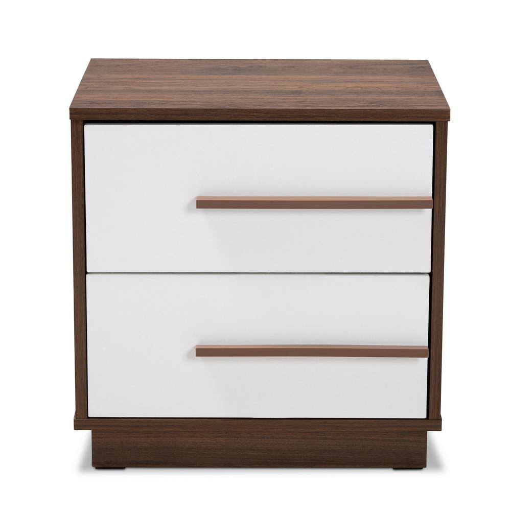 Baxton Studio Mette 2 Drawer White and Walnut Nightstand 157 9526