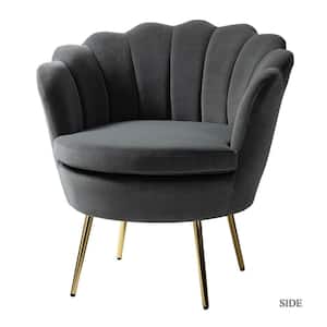 Fidelia Golden Legs Grey Accent Barrel Arm Chair with Tufted Back