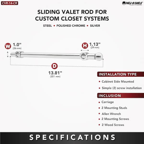 13.81 in. D x 1.14 in. W Chrome Metal Extendable Valet Closet Rod