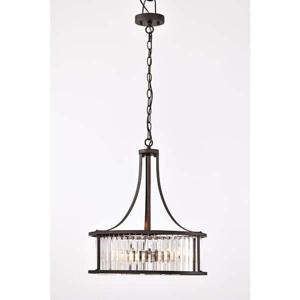 Unbranded Indoor 3-Light Oil Rubbed Bronze Uplight Pyramidal Crystal Pendant Light with Adjustable Height