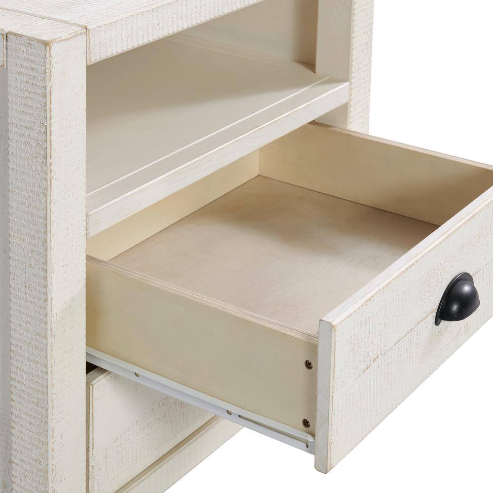 Windsor Driftwood White 2-Drawer Pine Wood Nightstand