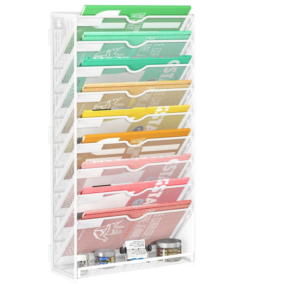 10-Tier Wall-Mounted Magazine Rack-Vertical Mail & Document Holder