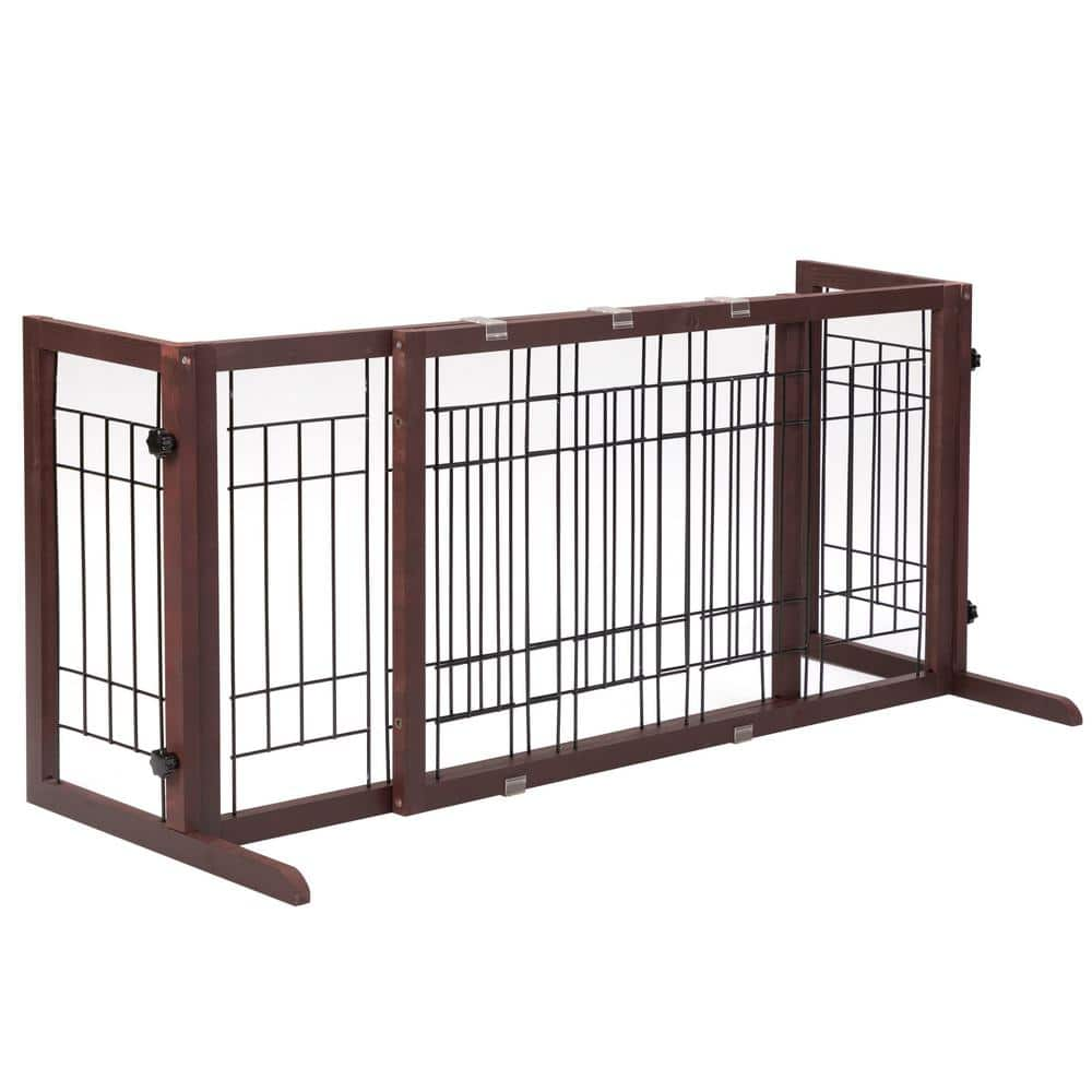 38 in.-71 in. Adjustable Wooden Pet Gate for Dogs, Indoor Freestanding ...