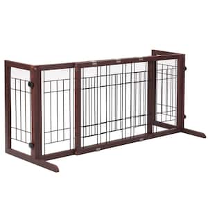 38 in.-71 in. Adjustable Wooden Pet Gate for Dogs, Indoor Freestanding Dog Fence for Doorways, Stairs in Deep Brown