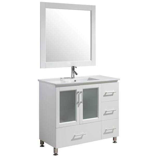 Design Element Stanton 40 in. W x 18 in. D x 35 in. H Vanity in White with Porcelain Vanity Top in White with White Basin and Mirror