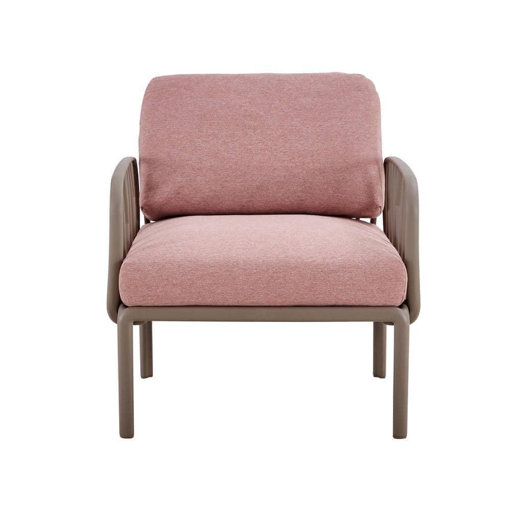 Light Brown Plastic Patio Outdoor Lounge Chair with Soft Pink Cushion for B