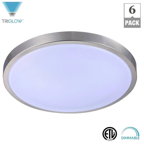 TriGlow 75-Watt Equivalent Brushed Nickel Soft White Dimmable 12 in. Round Integrated LED Flush Mount Fixture (6-Pack)