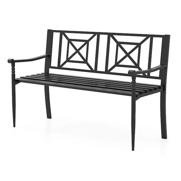 51 in. W Black Metal Garden Bench