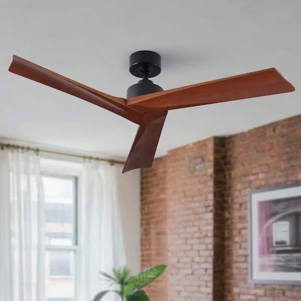 Sophoses 52 in. Indoor Black Brown Solid Wood Ceiling Fan without Light