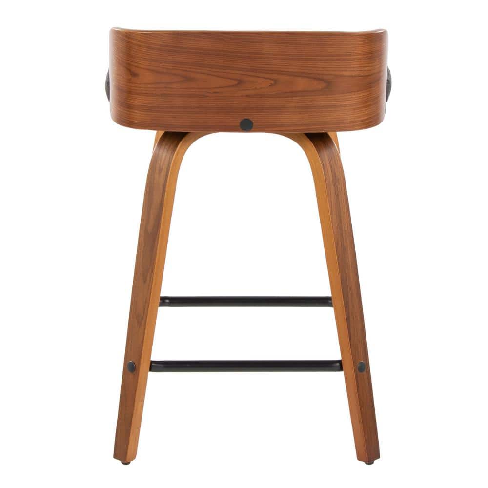 Dark Gray Swivel Counter Stool with Walnut Wood and Metal Frame