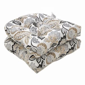 Floral 19 in. x 19 in. Outdoor Dining Chair Cushion in Black/Tan/Grey (Set of 2)