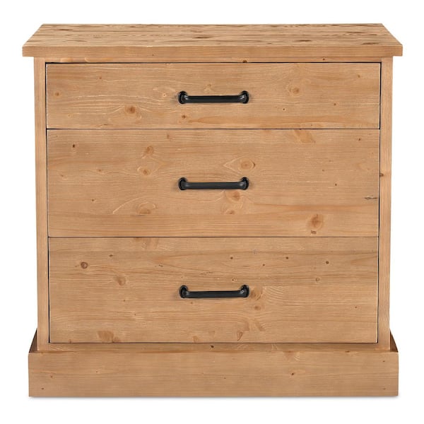 Arvid Honey Pine 3-Drawer 31.5 in. W Nightstand