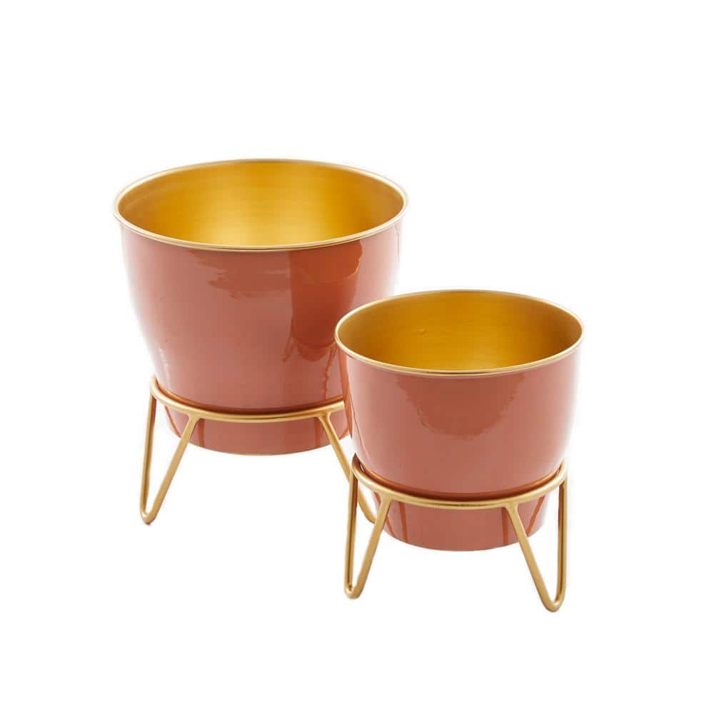 Novogratz Pink Metal Planter Set with Stands, Medium