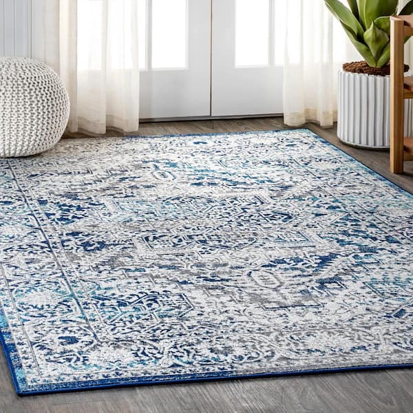 Modern Persian Vintage Medallion Navy /Light Gray 8 ft. x 10 ft. Area Rug