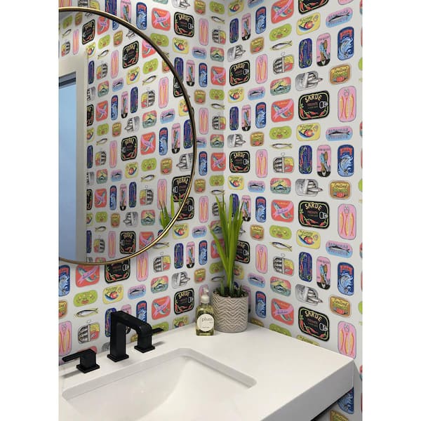 Rachel Antonoff White Sardine Tins Matte Vinyl Peel and Stick Wallpaper