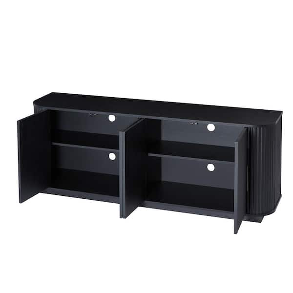 64 in. W x 15 in. D x 24 in. H Black Linen Cabinet, Sideboard Storage Cabinet, TV Stand with wave pattern Buffet Cabinet