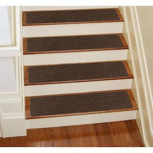 Stair Treads Collection Brown 8 Inch x 30 Inch Indoor Skid Slip Resistant Carpet Stair Treads Set of 3