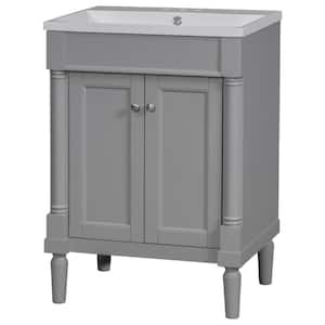 24 in. W x 18 in. D x 34 in. H Freestanding Bath Vanity in Gray with White Resin Single Sink and Adjustable Shelves