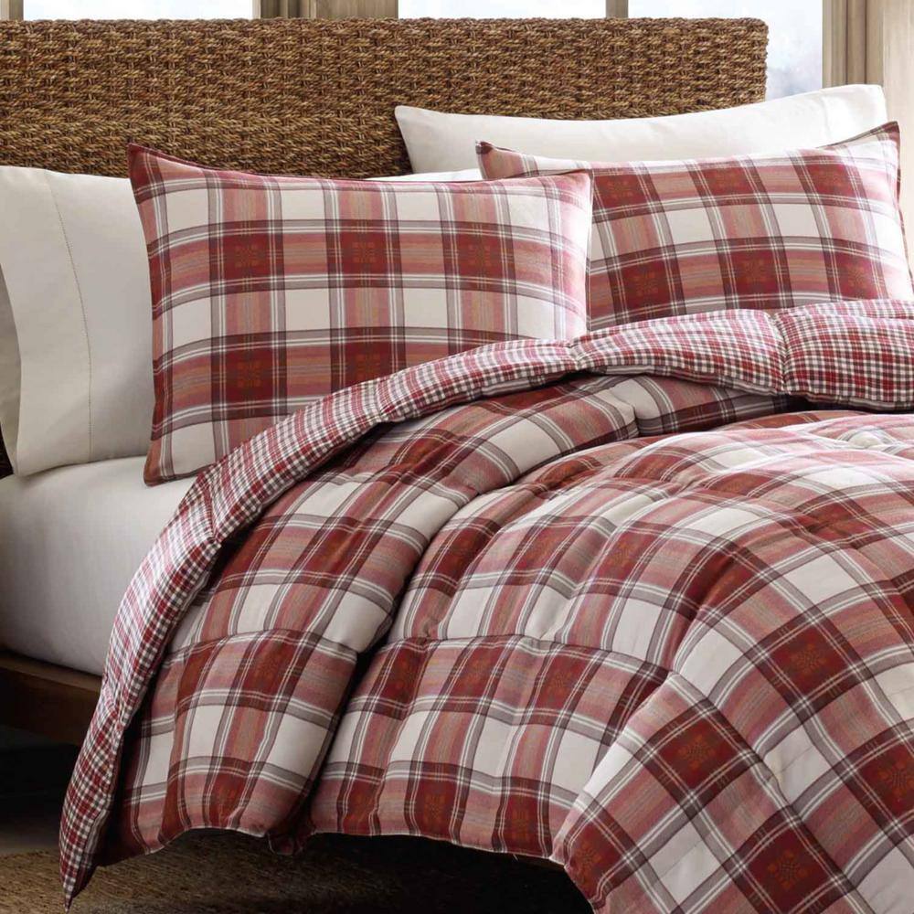 King Red Plaid Cotton Flannel Duvet Cover Set