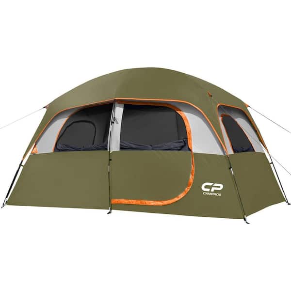 Unbranded Olive 6 Person Camping Tents, Waterproof Windproof Family Tent with Top Rainfly, 4 Large Mesh Windows, Double Layer