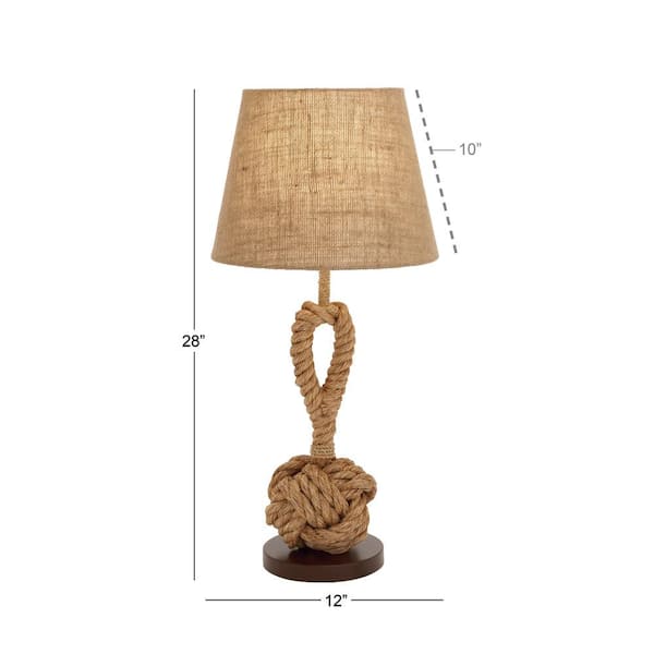 28 in. Brown Jute Twisted Rope Task and Reading Table Lamp with Linen Shade
