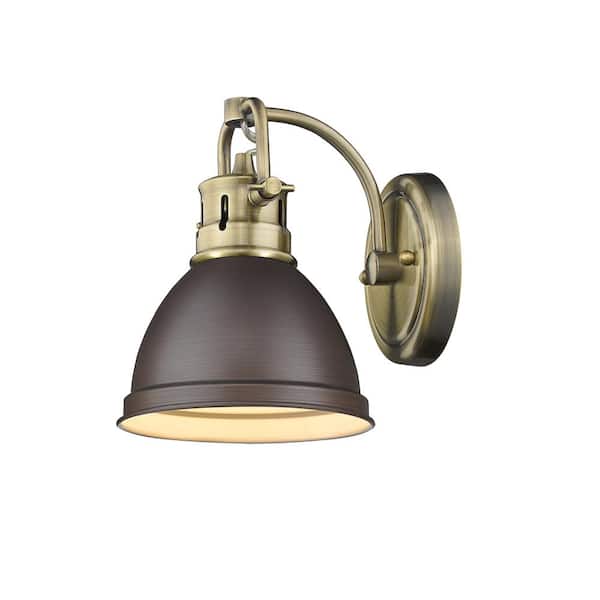 Golden Lighting Duncan AB 1-Light Aged Brass Sconce with Rubbed Bronze Shade