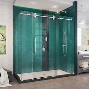 Enigma-XO 68 -3/8 to 72 -3/8 in. W x 76 in. H Fully Frameless Sliding Shower Enclosure in Polished Stainless Steel