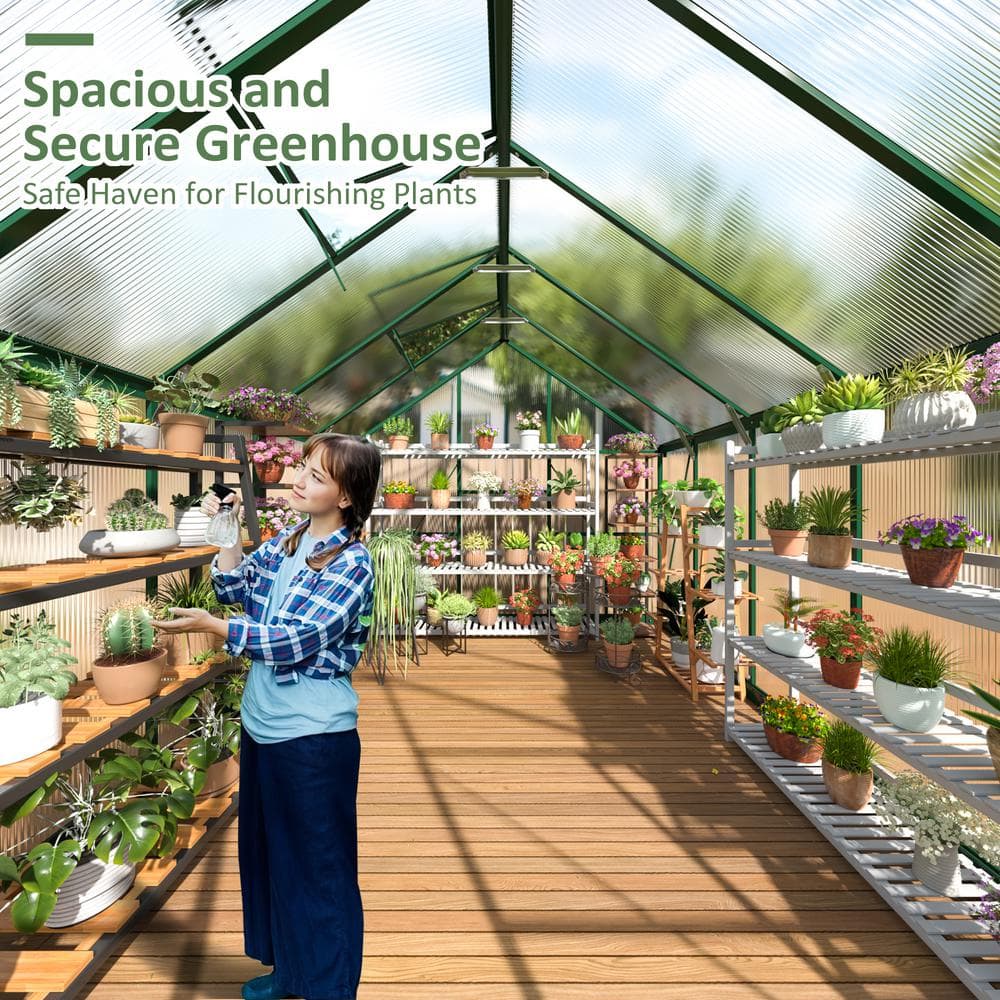 8x10 FT Green Polycarbonate Walk-In Greenhouse with Aluminum Frame