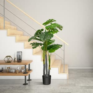 47.5 in. Green Indoor Outdoor Decorative Artificial Monstera Palm Tree in Pot, Faux Fake Tree Plant