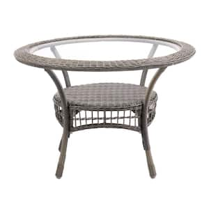 Carolina Round 42" Diameter All-Weather Wicker Outdoor Dining Table with Glass Top