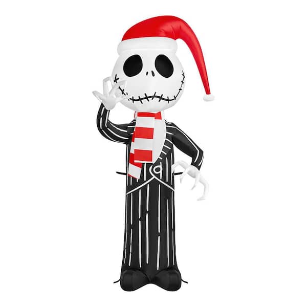 4 ft. LED Jack Skellington with Santa Hat and Red and White Scarf