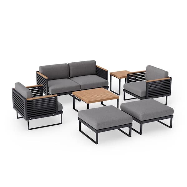 NewAge Products Monterey 6 Seater 7-Piece Aluminum Outdoor Patio Conversation Set with Cast Slate Cushions