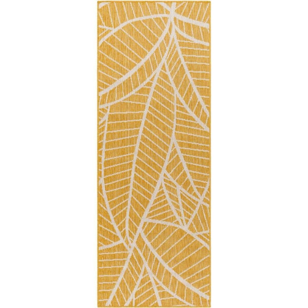 Livabliss Long beach Blue/Cream 3 ft. x 7 ft. Runner Botanical Polypropylene Indoor/Outdoor Area Rug