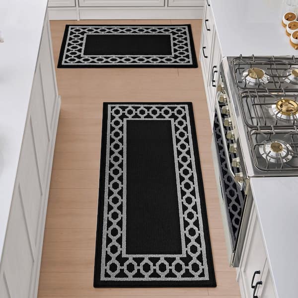 Christine Border Black/Twisted Gray 2 ft. x 5 ft. Trellis 2-Piece Rug Set Area Rug