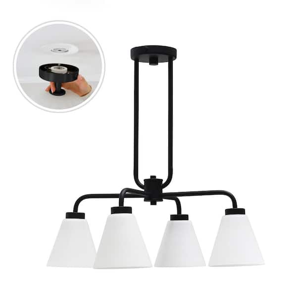 Wynridge 24 in. Plug and Play 4-Light Matte Black Chandelier with SkyPlug