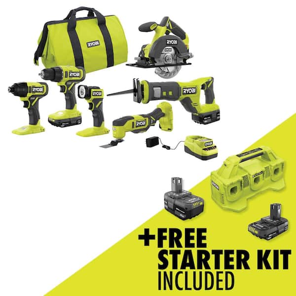RYOBI ONE+ 18V Cordless 6-Tool Combo with FREE 6-Port Fast Charger, 4.0 Ah Battery, and 2.0 Ah Battery PCL1600K2-PCG006K2 - The Home Depot