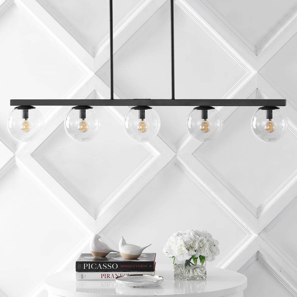 Luca Parisian 45.5" Black Glass Globe Linear LED Pendant Light