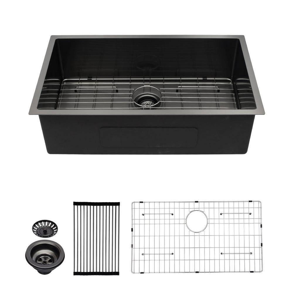 32 in. Stainless Steel Single Bowl Undermount Sink in Matte Black