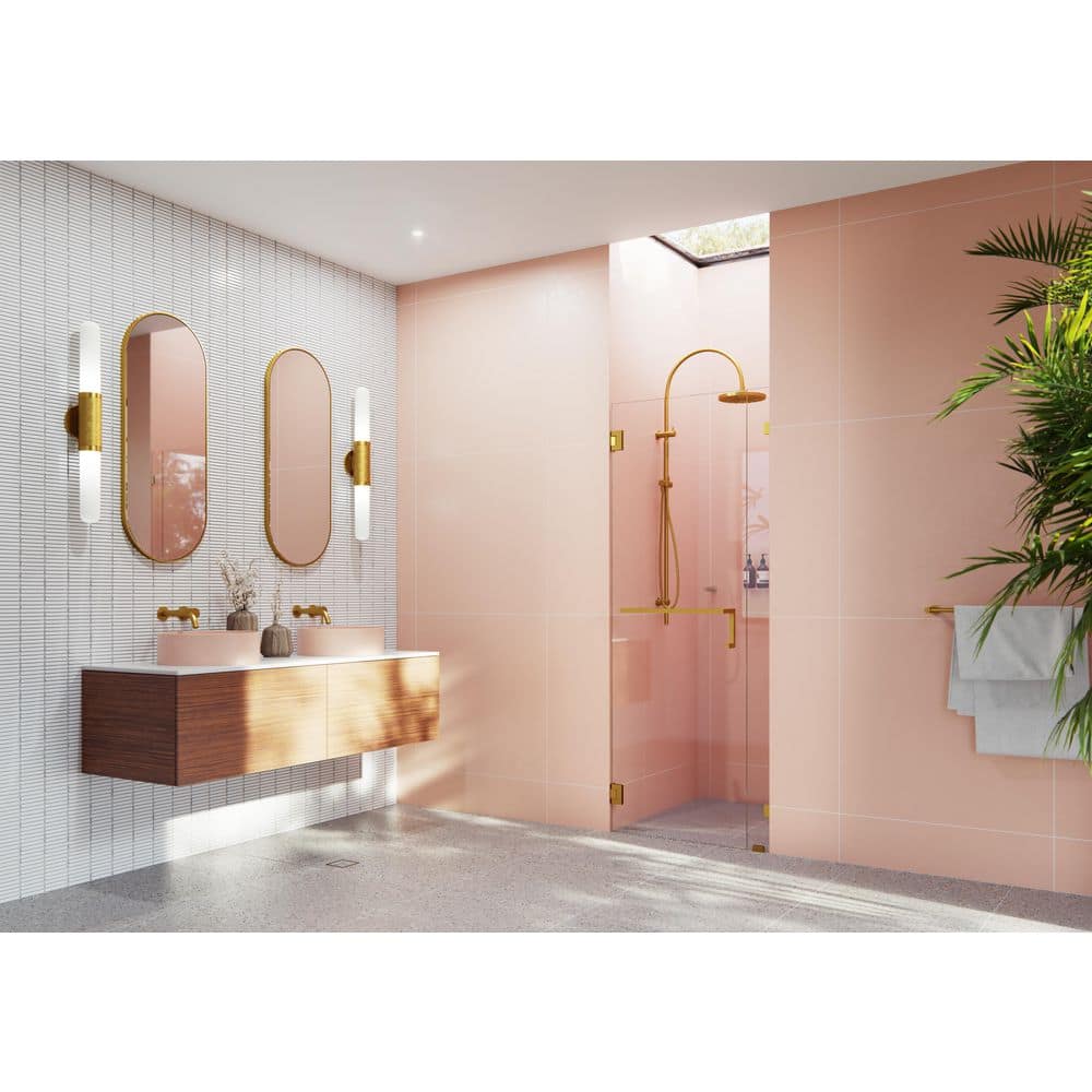 Umbra 32.5 in. W x 78 in. H Wall Hinged Frameless Towel Bar Shower Door in Satin Brass with Clear Glass price history on PriceWatchPro