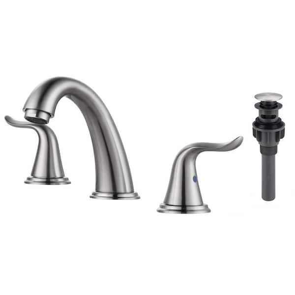 ALEASHA 8 in. Widespread Double Handle Bathroom Sink Faucet in Brushed Nickel