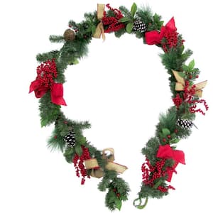 Green AR49 Primitive Pip and Holly Berry Garland in Cream Blue and Grey 54"