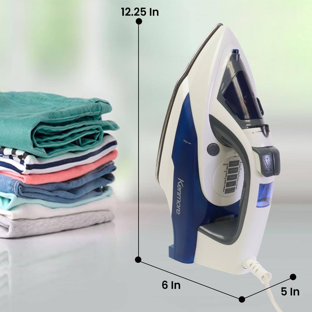 Kenmore White and Blue Digital Steam Iron with Stainless Steel Soleplate
