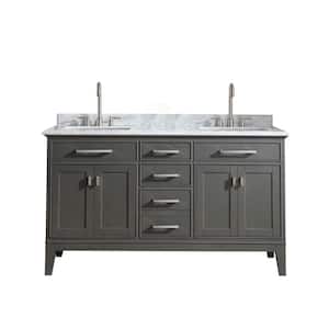 Danny 60 in. W x 22 in. D x 34.5 in H Bath Vanity in Maple Gray with Marble Vanity Top in Carrara White with White Basin