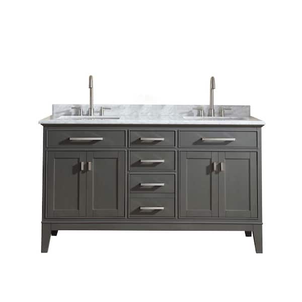 Ari Kitchen and Bath Danny 60 in. W x 22 in. D x 34.5 in H Bath Vanity in Maple Gray with Marble Vanity Top in Carrara White with White Basin