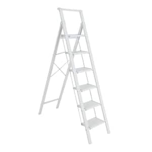 6-Step Aluminum Folding Step Stool Ladder 330 lbs. Load Capacity Type IA Duty Rating (5.57 ft. Reach Height), White