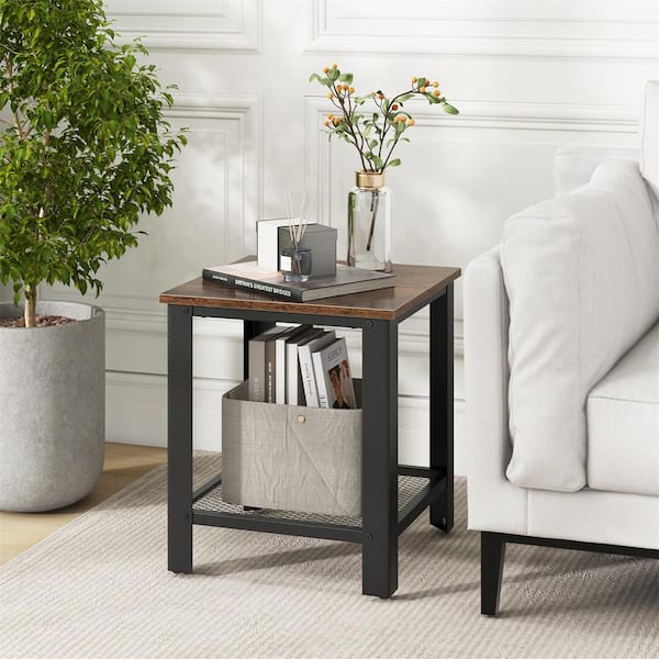 18 in. 2-Tier Black End Table Side Table with Storage Shelf Sofa Table