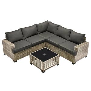 Kelleys 6-Piece Wicker Modern Outdoor Patio Conversation Sofa Sectional Set with Black Cushions