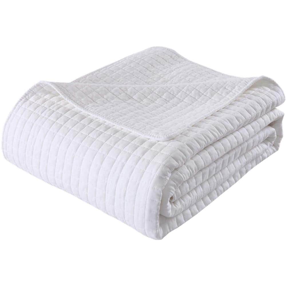 King Size White Cotton Reversible Quilt Set