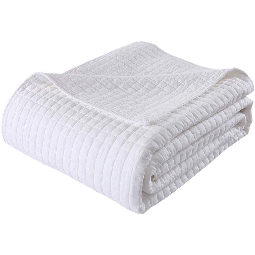White Cotton Queen Reversible Quilted Bedspread Set