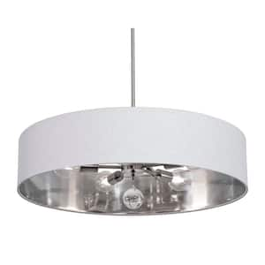 Celine 60-Watt 5-Light Satin Nickel Shaded Pendant Light with Fabric Shade and No Bulbs Included